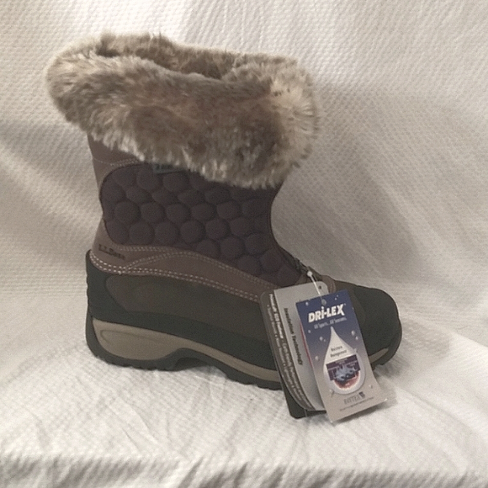 L.L.Bean winter boots W sz 8M brown insulated, fur top new with tags